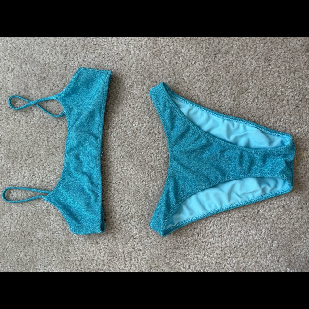 PACSUN LA hearts blue sparkle bikini